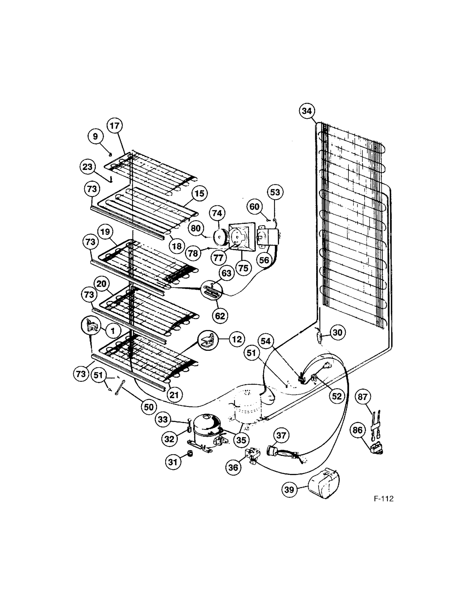 ELECTRICAL & SYSTEM Diagram and Parts List for 86110  General Electric Freezer