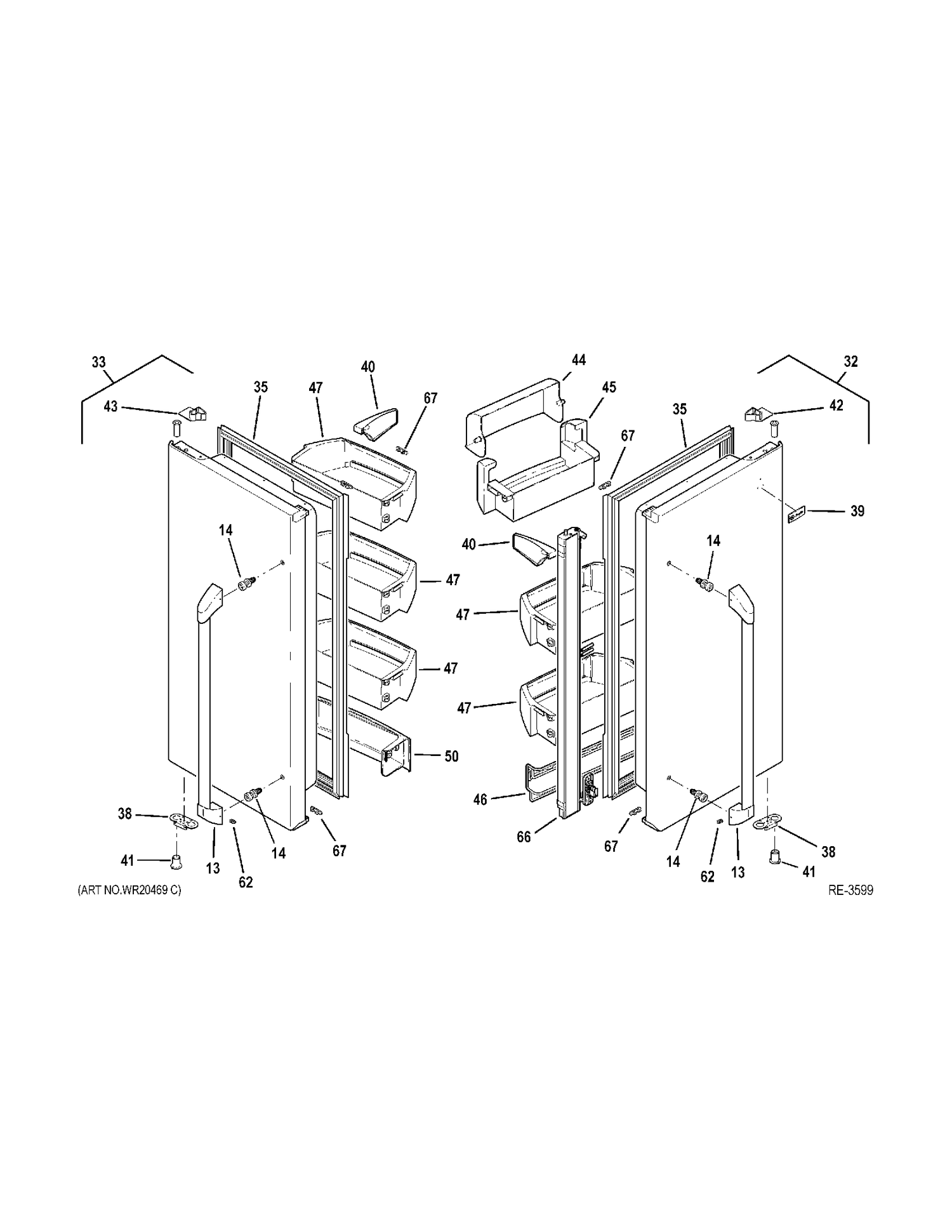 FF DOORS Diagram and Parts List for ZFGB21HYDSS  General Electric Refrigerator