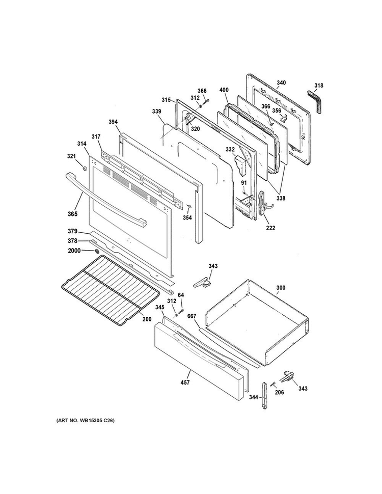 Door & Drawer Parts Diagram and Parts List for JGB630REF1SS  General Electric Range