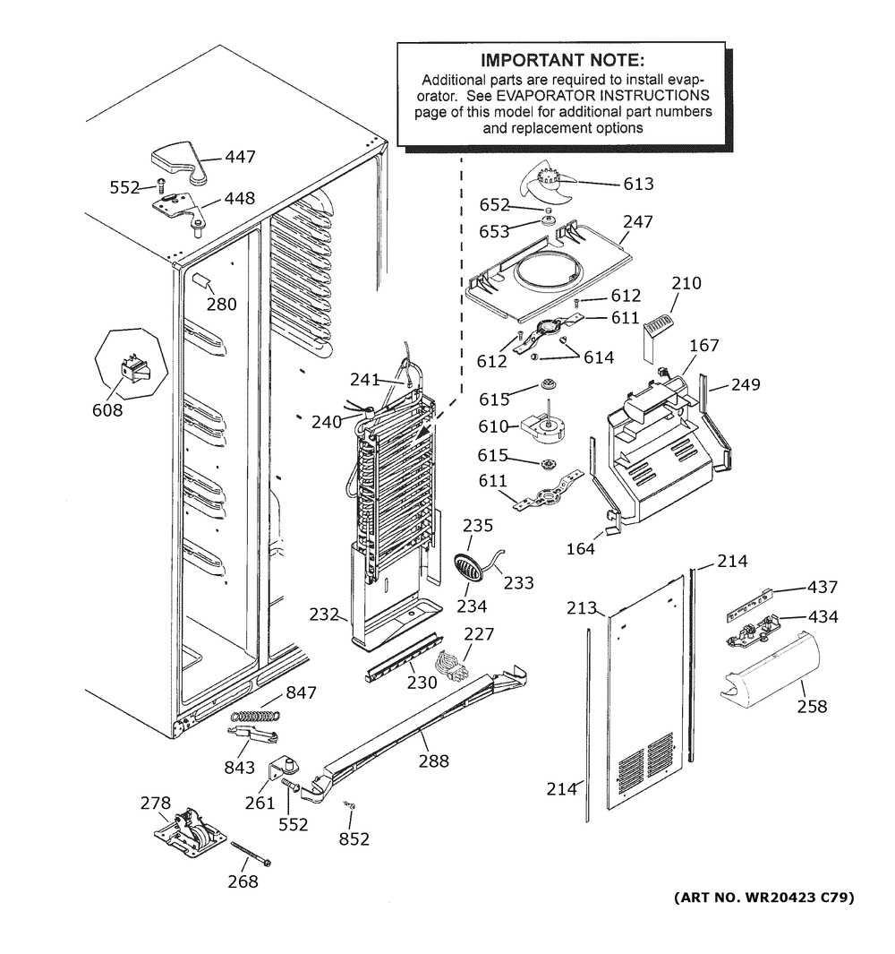 Freezer Section Diagram and Parts List for XSS25GGHPCBB  General Electric Refrigerator