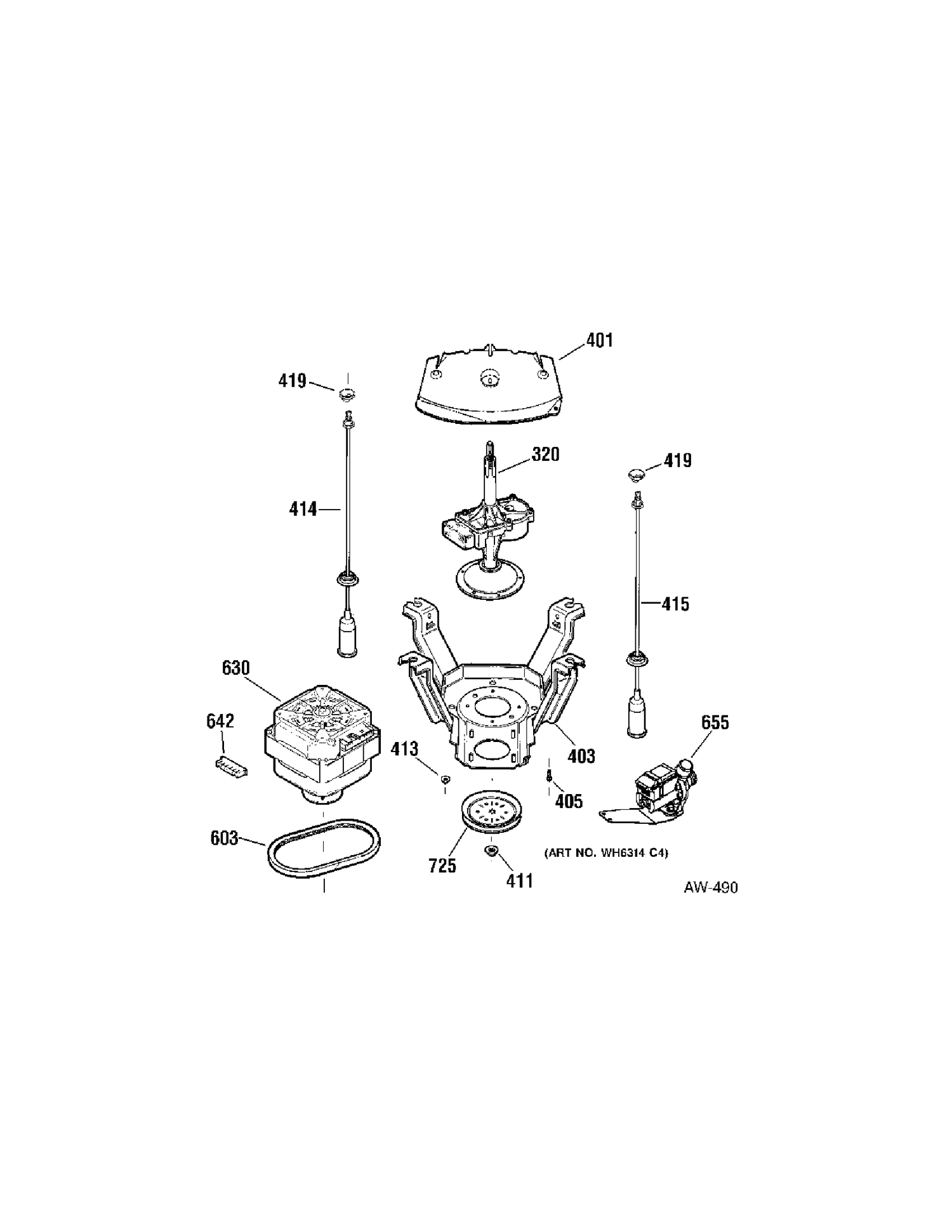 MOTOR Diagram and Parts List for 56411D5WW  General Electric Washer