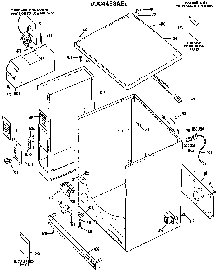 Cabinet Diagram and Parts List for DDC4498AEL  General Electric Dryer