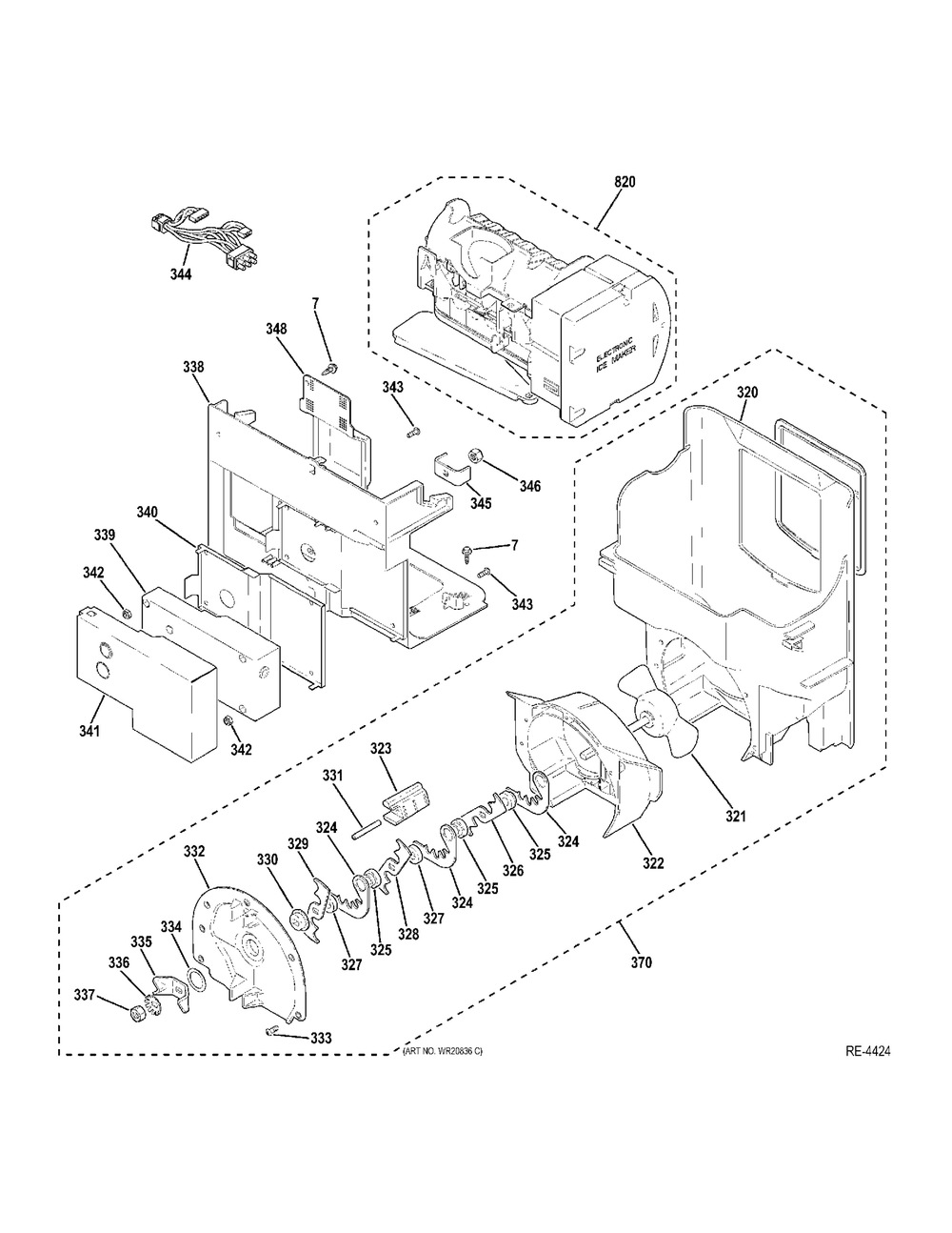 Ice Maker And Dispenser Diagram and Parts List for PFE29PSDSS  General Electric Refrigerator