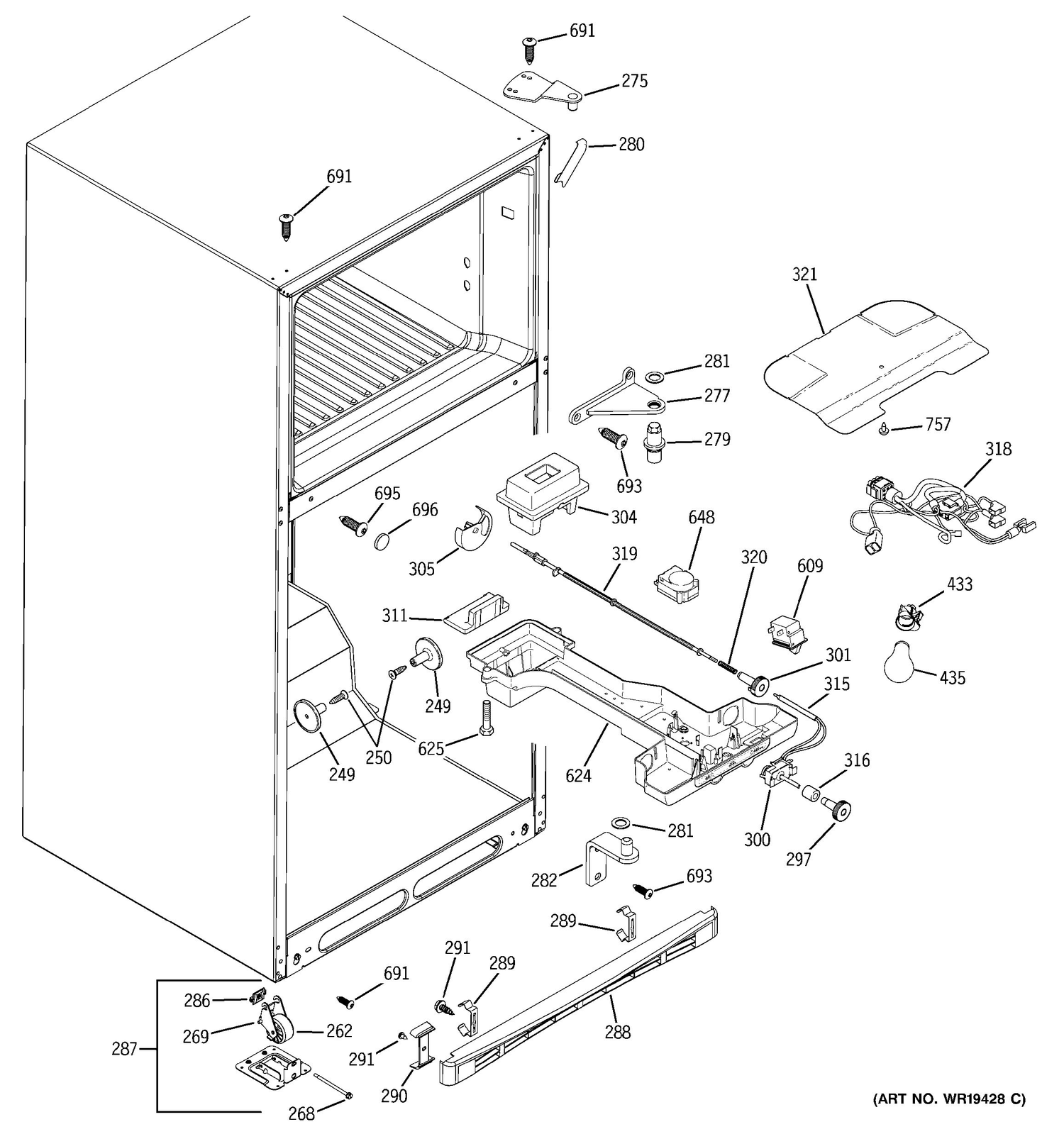 FRESH FOOD SECTION Diagram and Parts List for 38181KBPCRWW  General Electric Refrigerator