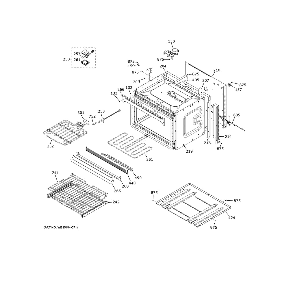 Lower Oven Diagram and Parts List for CKD70DP2N5S1  General Electric Wall Oven