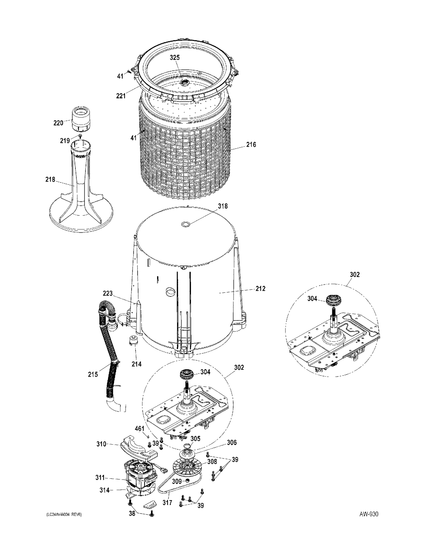 TUB-TANK Diagram and Parts List for GUAP240EM0WW  General Electric Washer