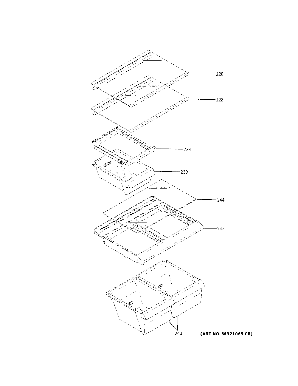 Fresh food shelves Diagram and Parts List for GIE18GTNDRBB  General Electric Refrigerator