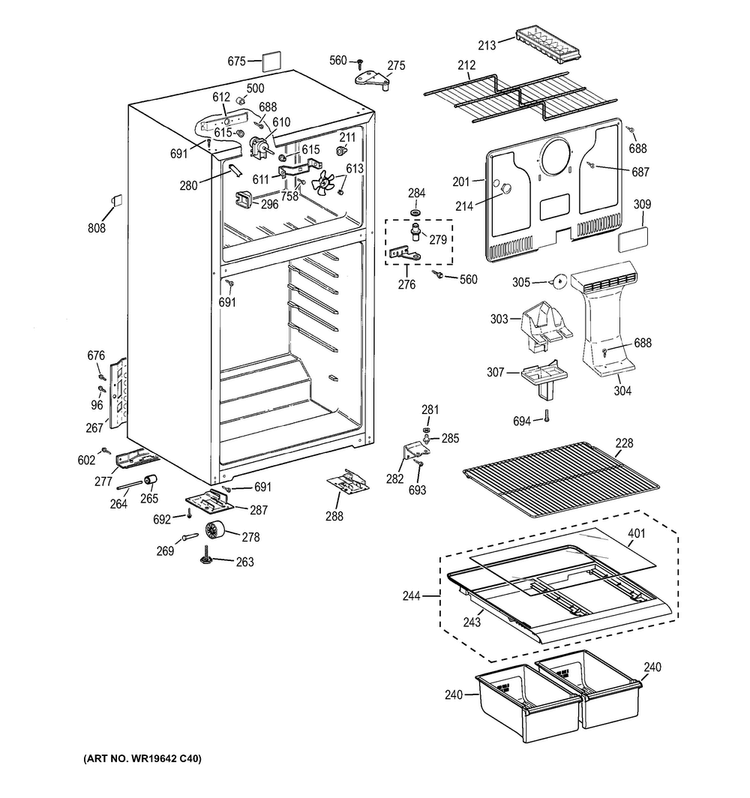 Cabinet Diagram and Parts List for GTN17DBEFRCC  General Electric Refrigerator