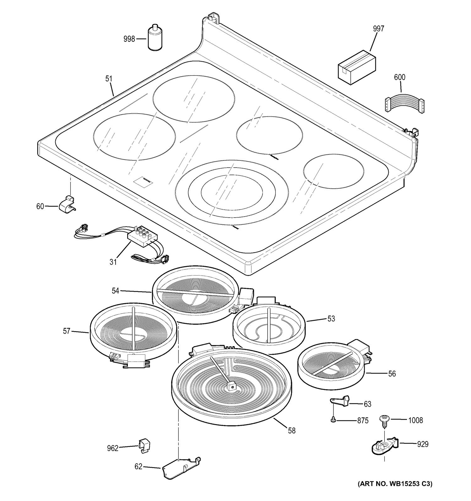 COOKTOP Diagram and Parts List for PB930TF2WW  General Electric Range