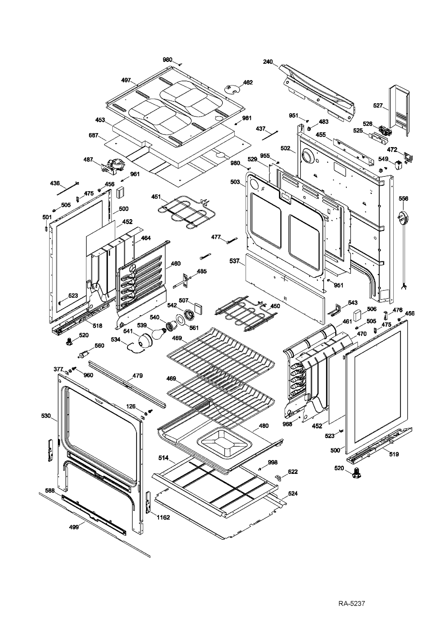 BODY PARTS Diagram and Parts List for JCB530DF1WW  General Electric Range