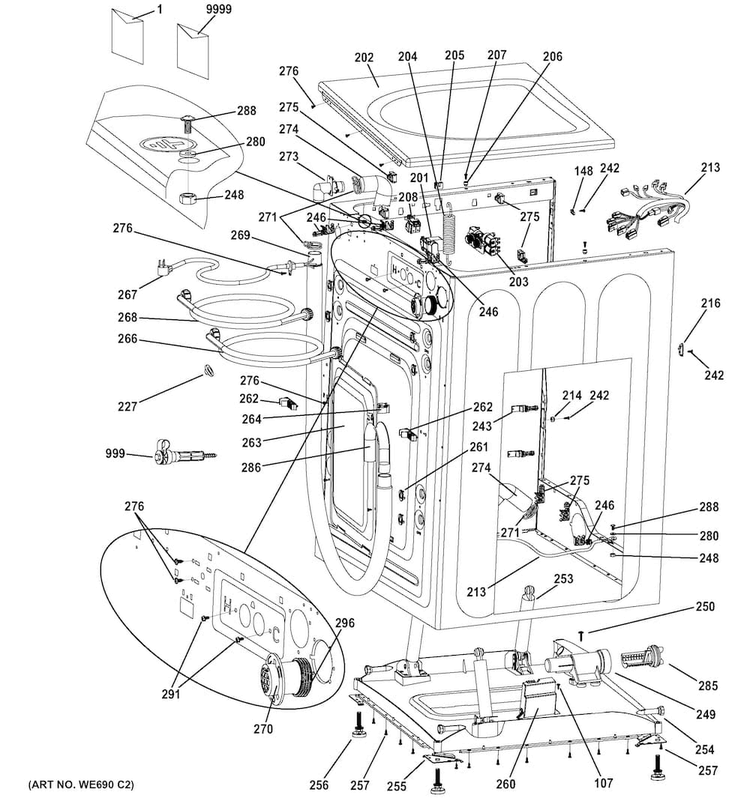 Cabinet & Top Panel Diagram and Parts List for GFWS1700H1WW  General Electric Washer
