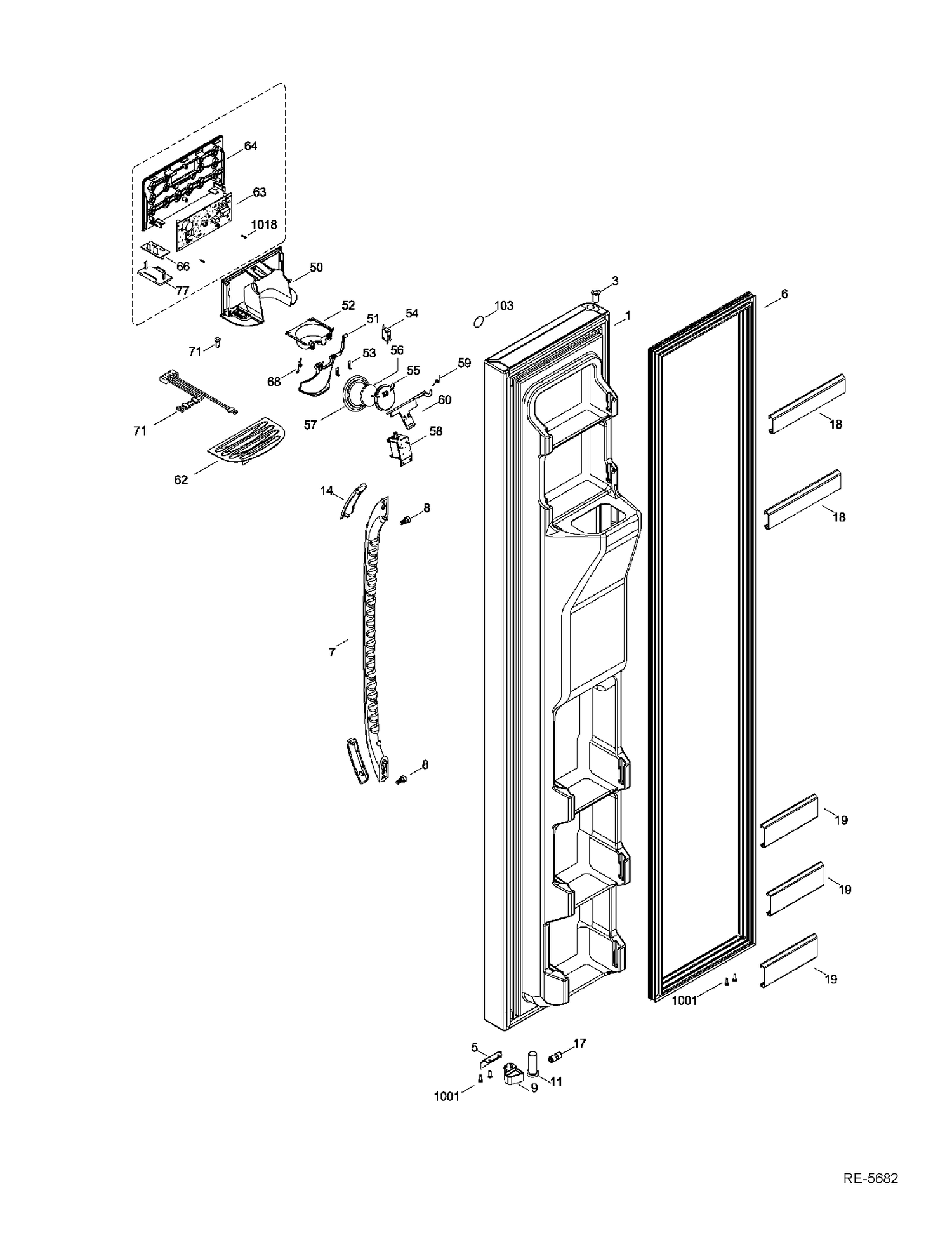 FZ DOOR Diagram and Parts List for GSRC3KLZAFWW  General Electric Refrigerator