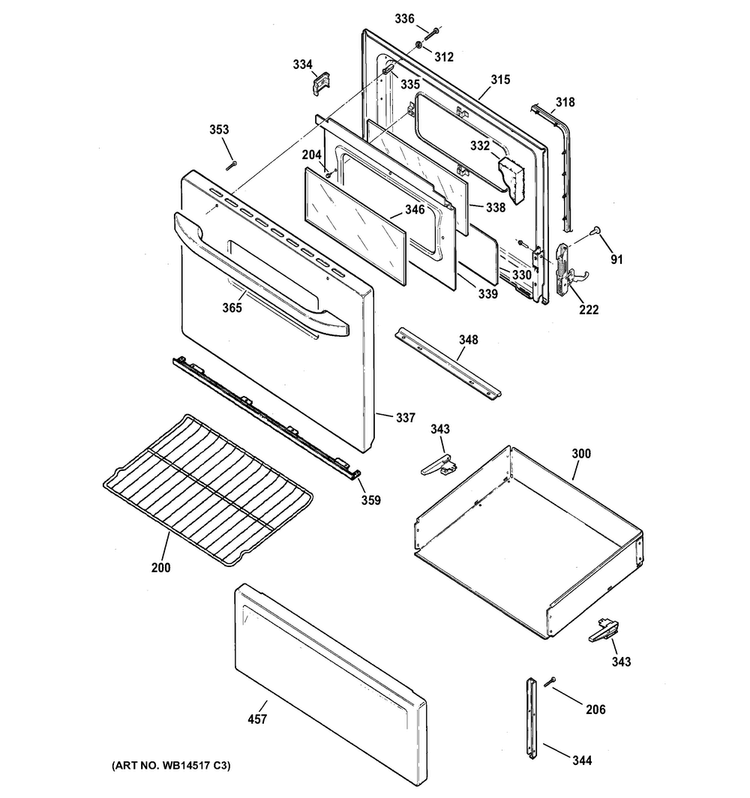 Door & Drawer Parts Diagram and Parts List for RB526DH1CC  Hotpoint Range