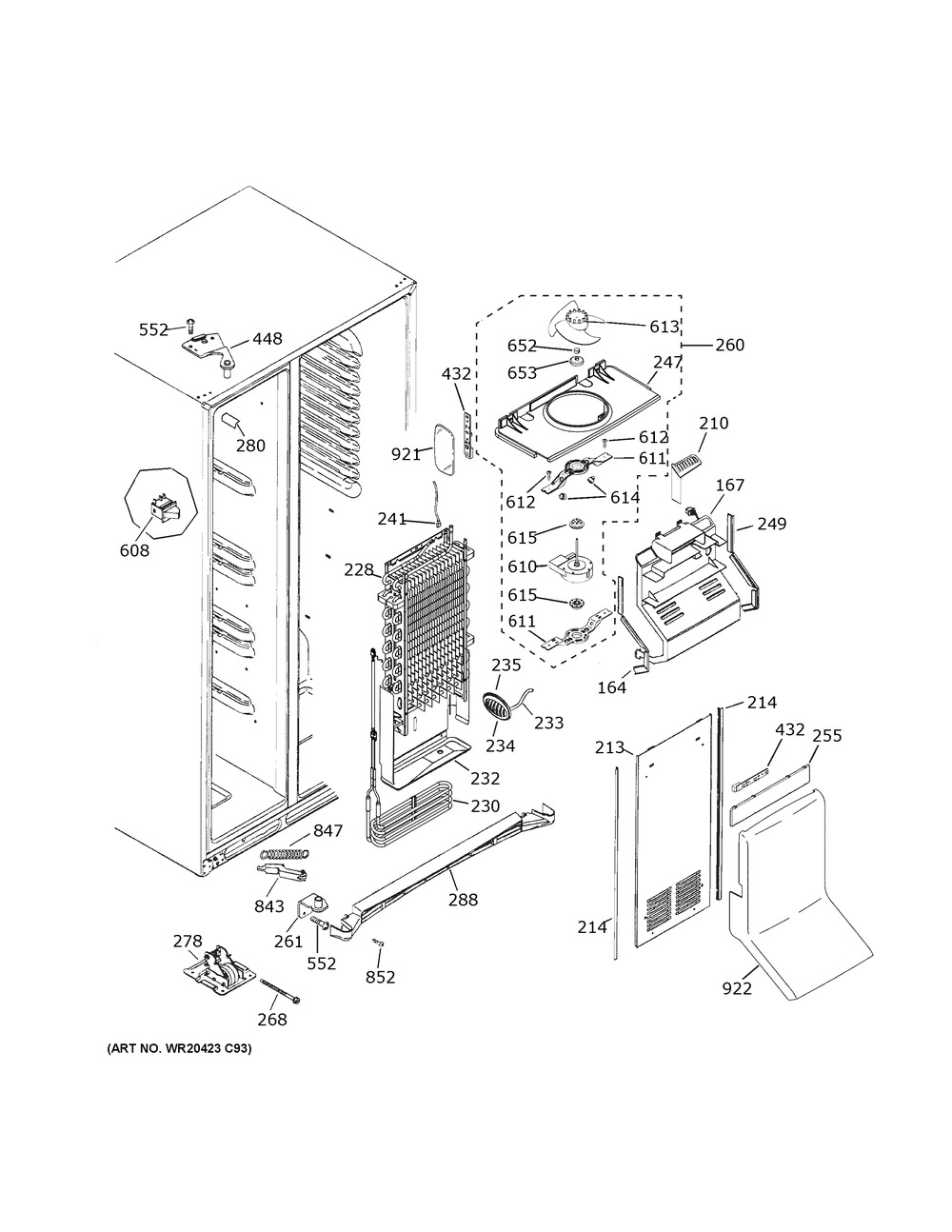 Freezer Section Diagram and Parts List for GZS22IMNYHES  General Electric Refrigerator