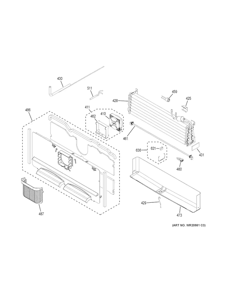 Freezer Section Diagram and Parts List for ZWE23ESHMSS  General Electric Refrigerator
