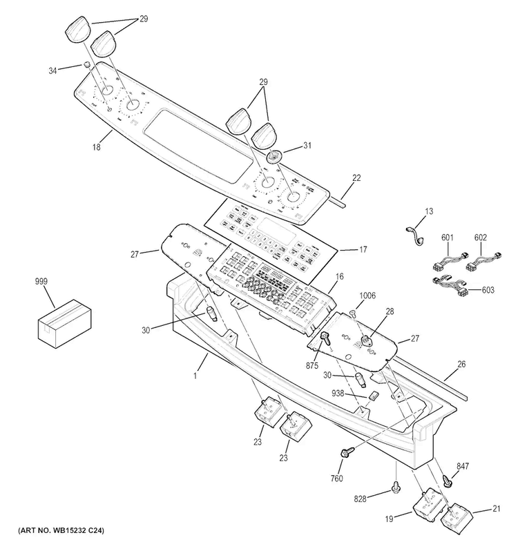 Control Panel Diagram and Parts List for JS750SF2SS  General Electric Range