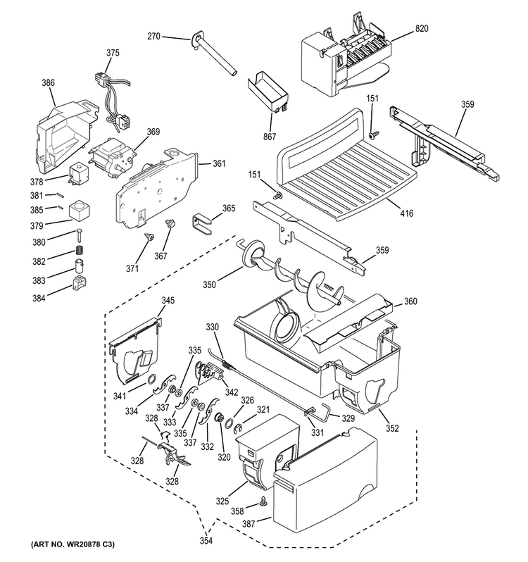 Ice Maker & Dispenser Diagram and Parts List for GZS22DGJCFWW  General Electric Refrigerator