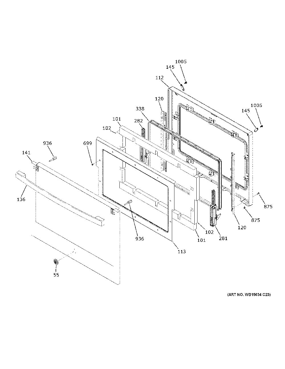 Lower Door Diagram and Parts List for JKD5000DN2BB  General Electric Wall Oven