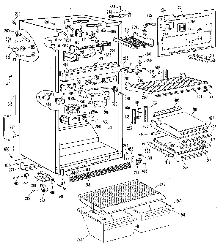 Cabinet Diagram and Parts List for TBX21KKC  General Electric Refrigerator