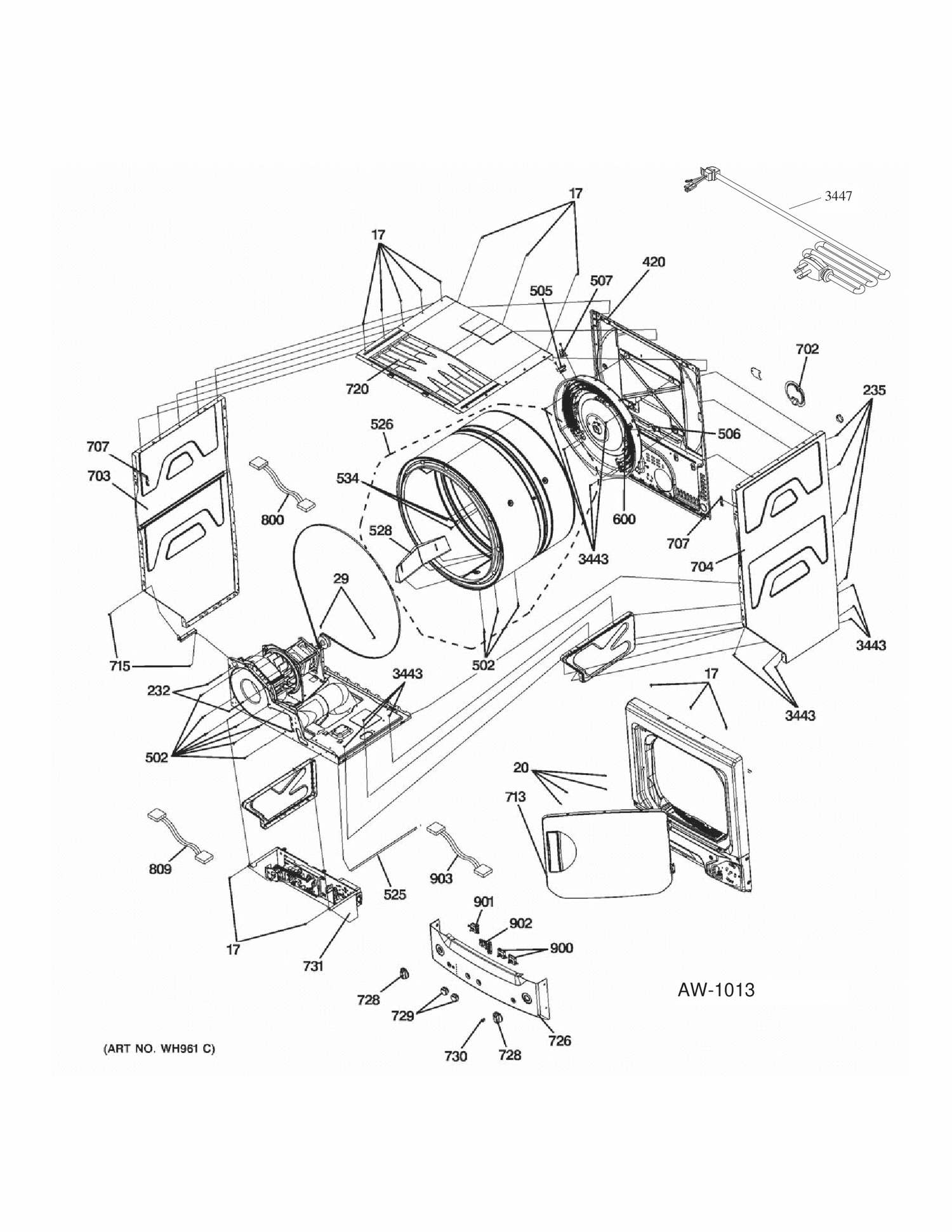 CABINET 1 Diagram and Parts List for C978-97222210  General Electric Washer