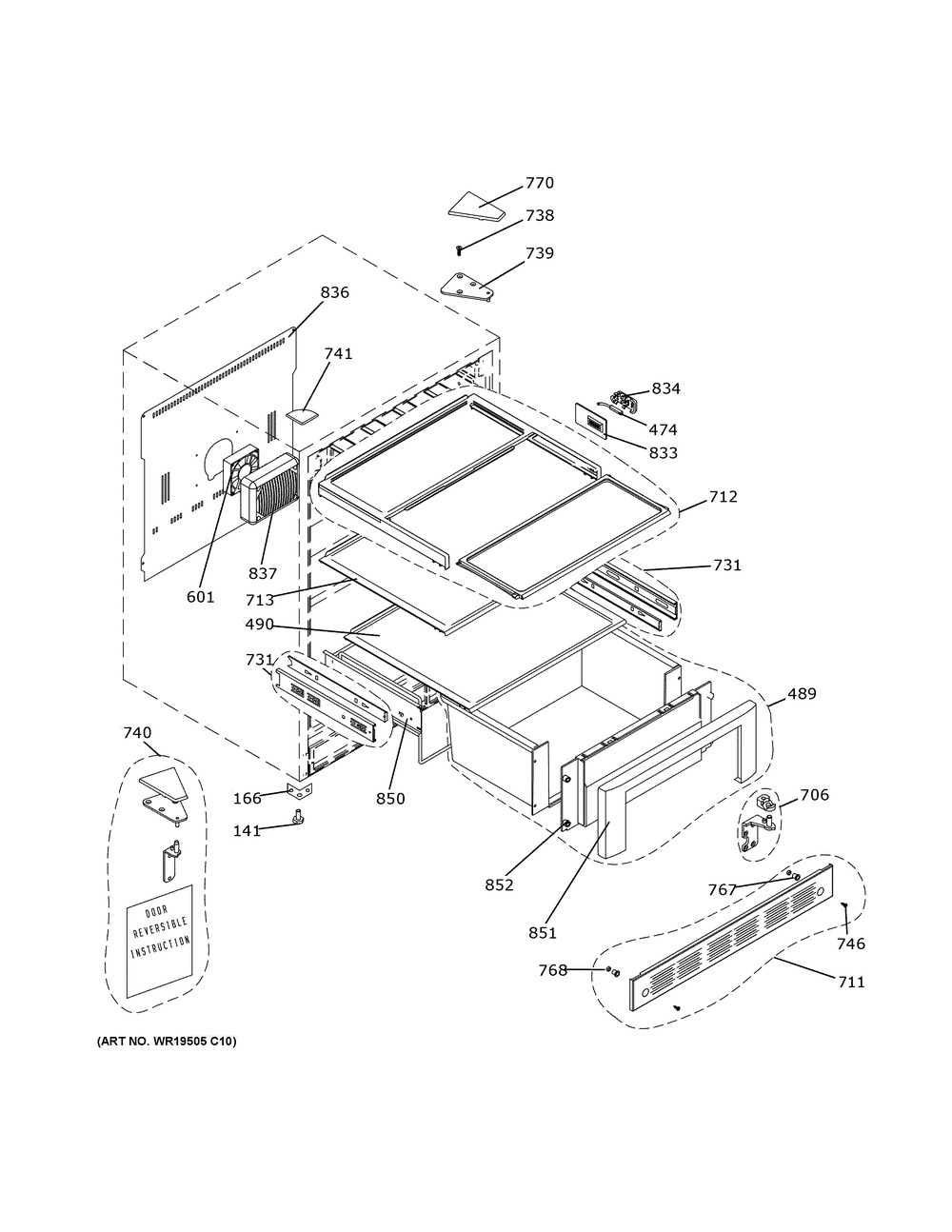 Cabinet And Shelves Diagram and Parts List for ZIFS240NESS  General Electric Refrigerator