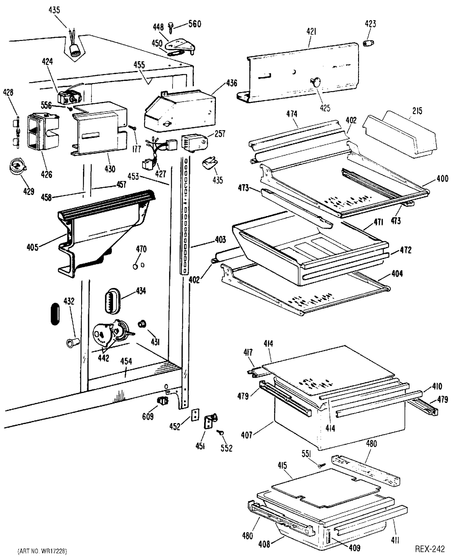 REFRIGERATOR SECTION Diagram and Parts List for TFXC22KLL  General Electric Refrigerator