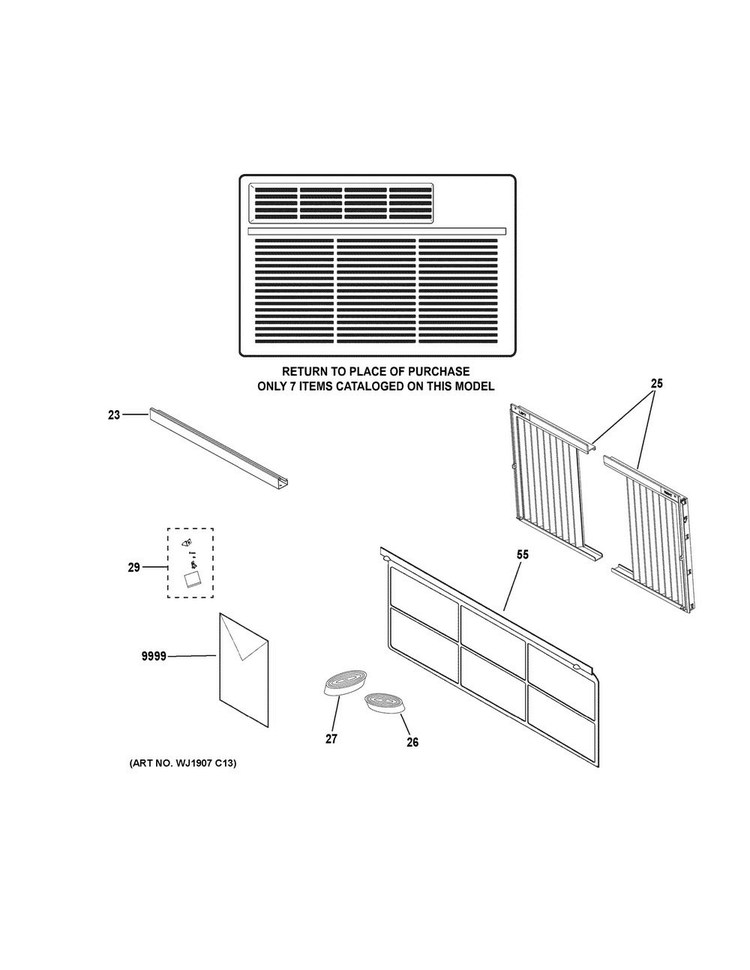 Room Air Conditioner Diagram and Parts List for AER05LVQ2  General Electric Air Conditioner