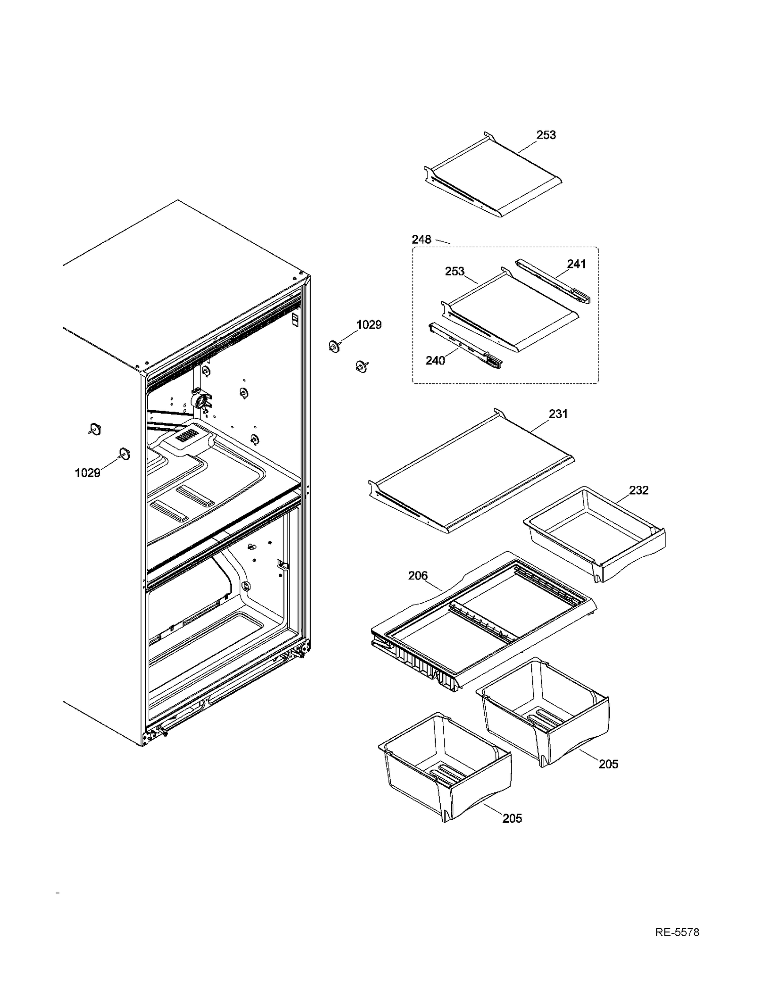 FF SHELVES Diagram and Parts List for GNE22GMEAES  General Electric Refrigerator