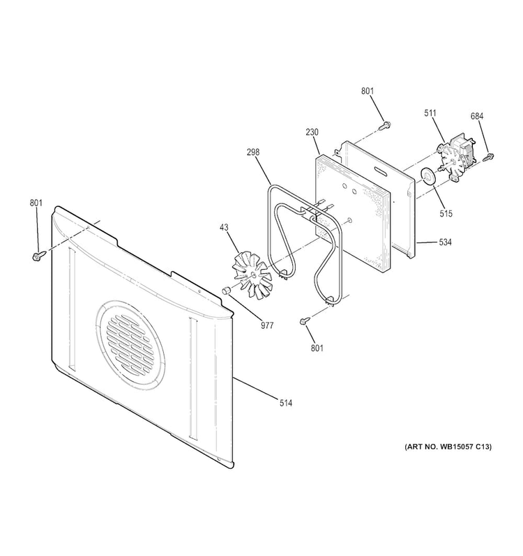Convection Fan Diagram and Parts List for JB750DJ1WW  General Electric Range