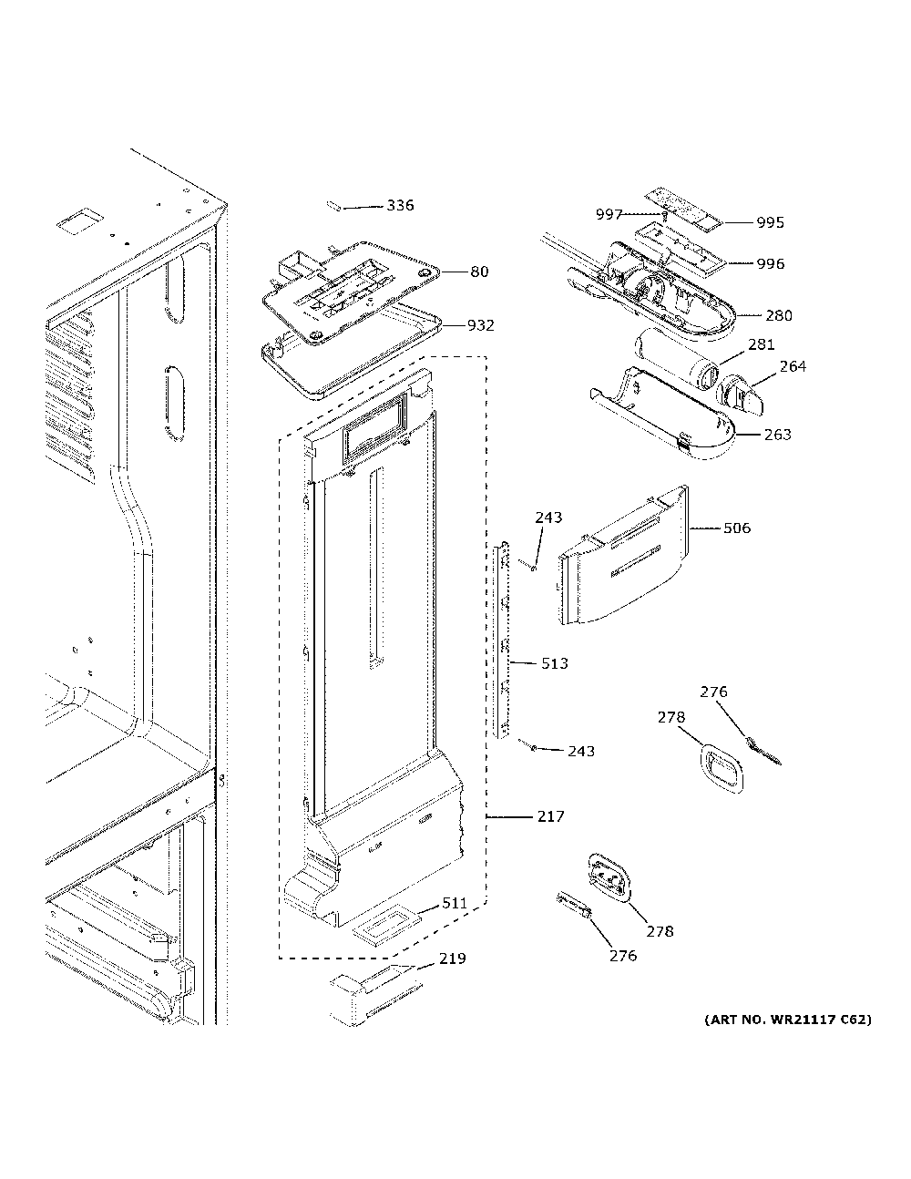 Fresh food section Diagram and Parts List for GFE24JMKNFES  General Electric Refrigerator