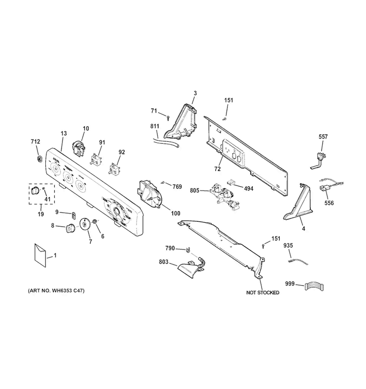 Controls & Backsplash Diagram and Parts List for GTWP1800D2WW  General Electric Washer