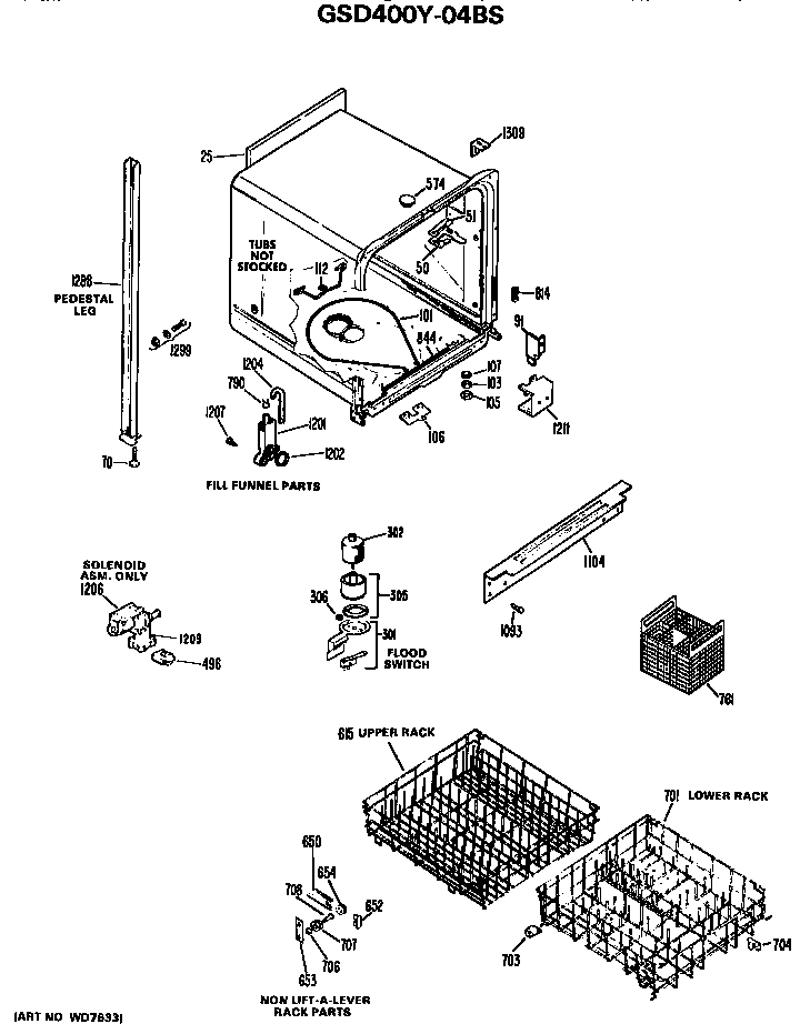 Tub/racks Diagram and Parts List for GSD400Y-04BS  General Electric Dishwasher