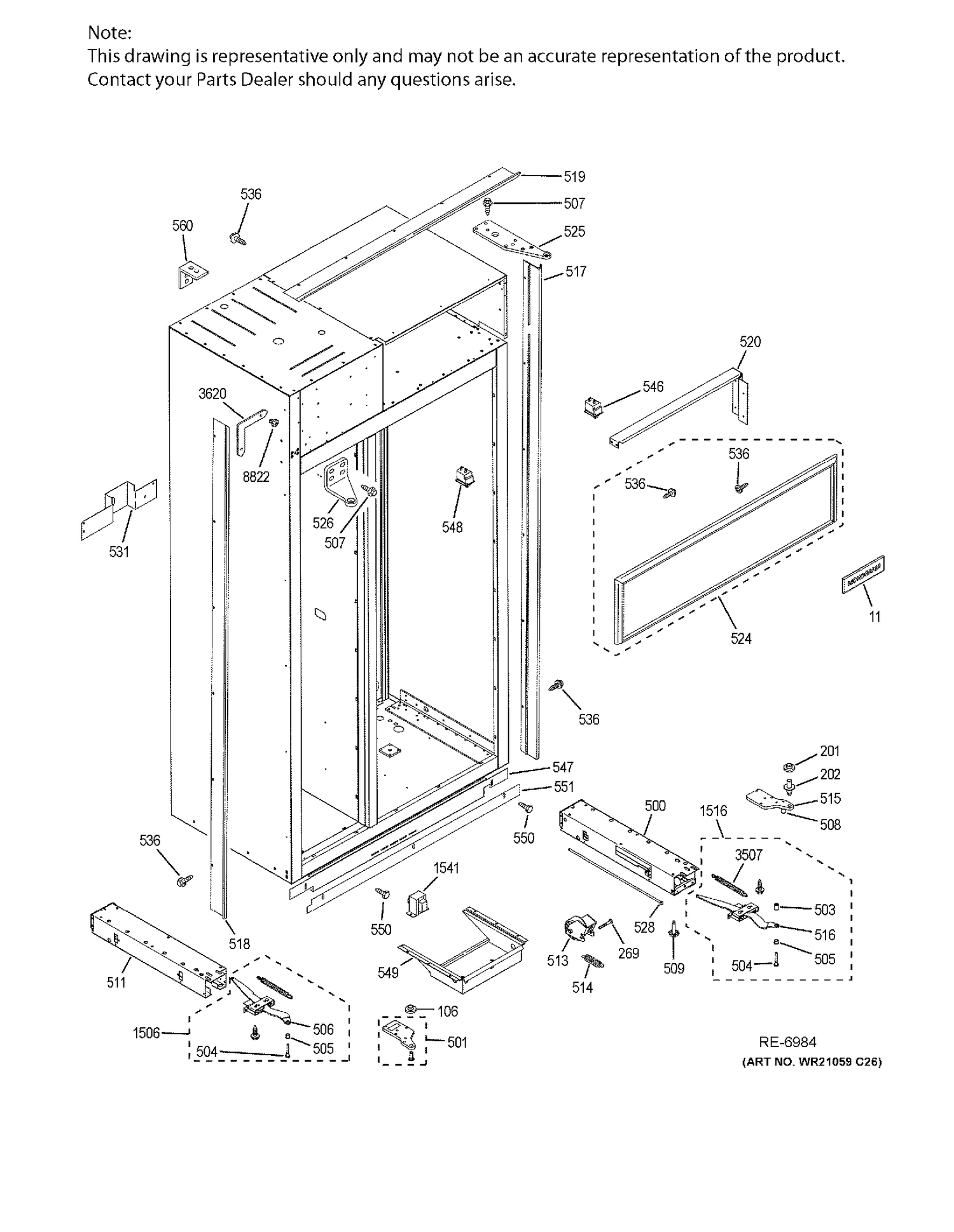 CASE PARTS Diagram and Parts List for ZISP420DKBSS  General Electric Refrigerator