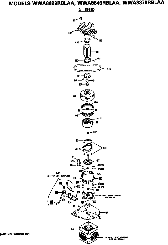 2 Speed Motor Diagram and Parts List for WWA8829RBLAA  General Electric Washer