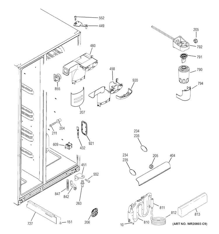 Fresh Food Section Diagram and Parts List for CZS22MSKBHSS  General Electric Refrigerator