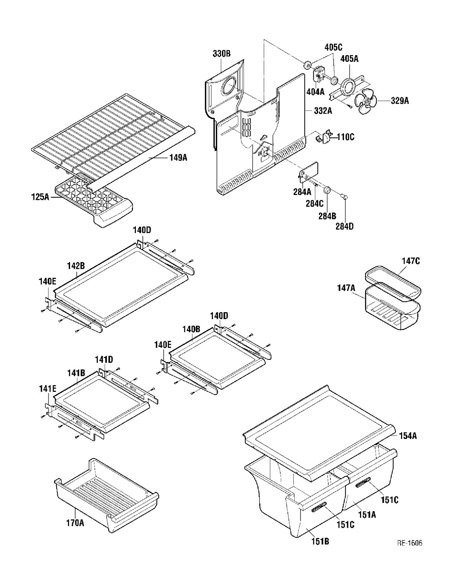 SHELVES Diagram and Parts List for GTA18KBNWW  General Electric Refrigerator