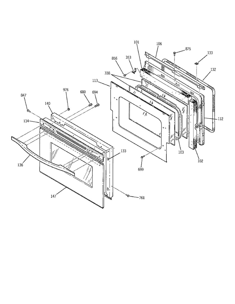 Oven Door Diagram and Parts List for JS966SD1SS  General Electric Range