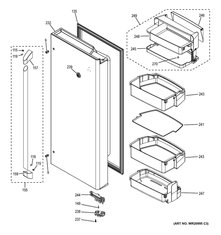 Fresh Food Door - Rh Diagram and Parts List for CFE28TSHBSS  General Electric Refrigerator