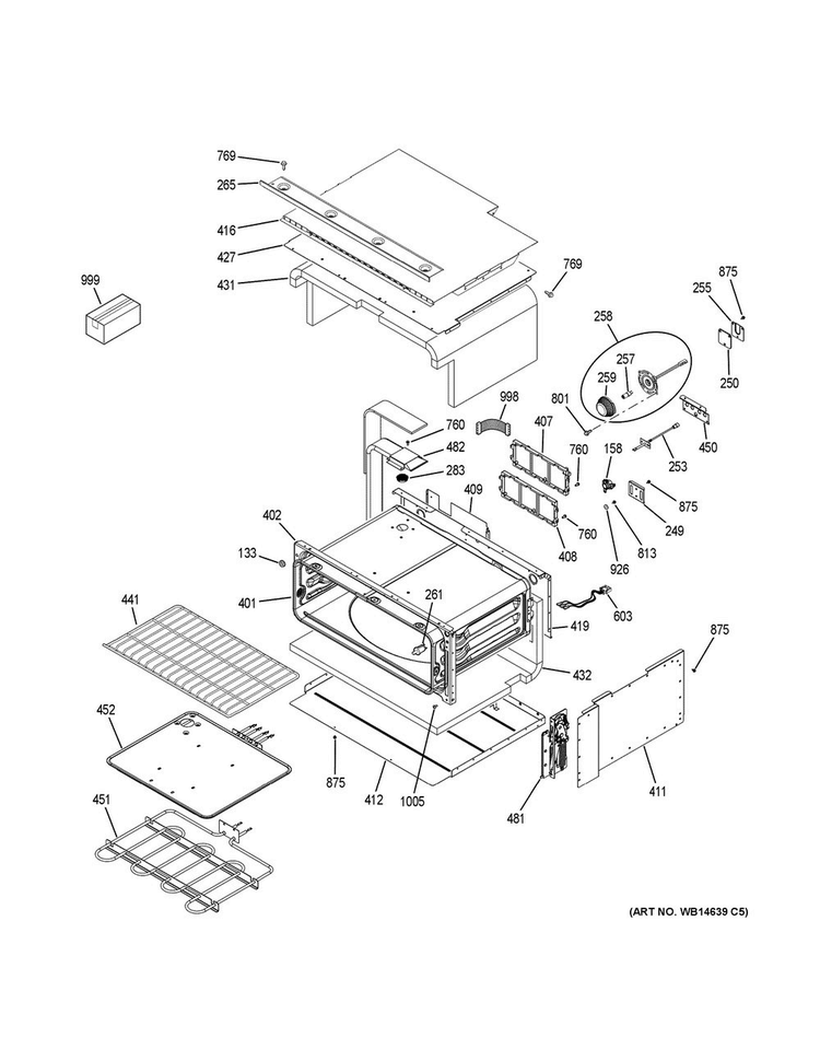 Upper Oven Diagram and Parts List for PT925DN4BB  General Electric Wall Oven
