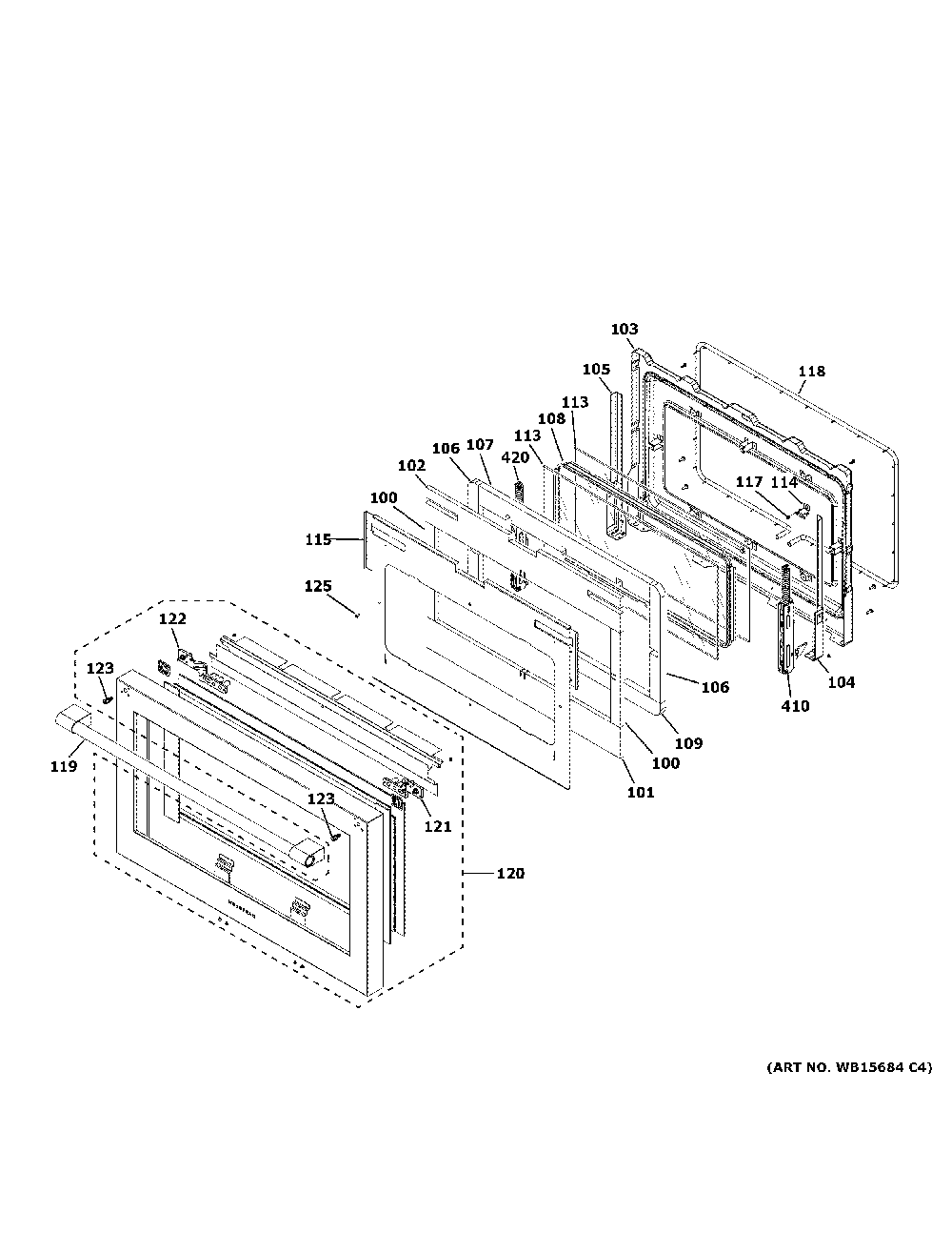 Door Assembly Diagram and Parts List for ZGP366NT1SS  General Electric Range
