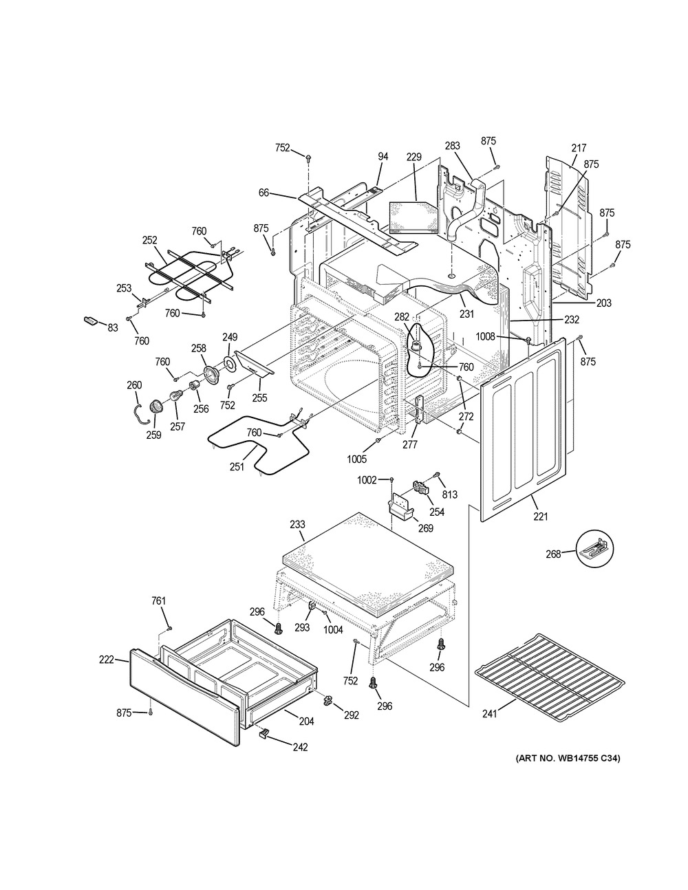 Body Parts Diagram and Parts List for JB625DK5BB  General Electric Range