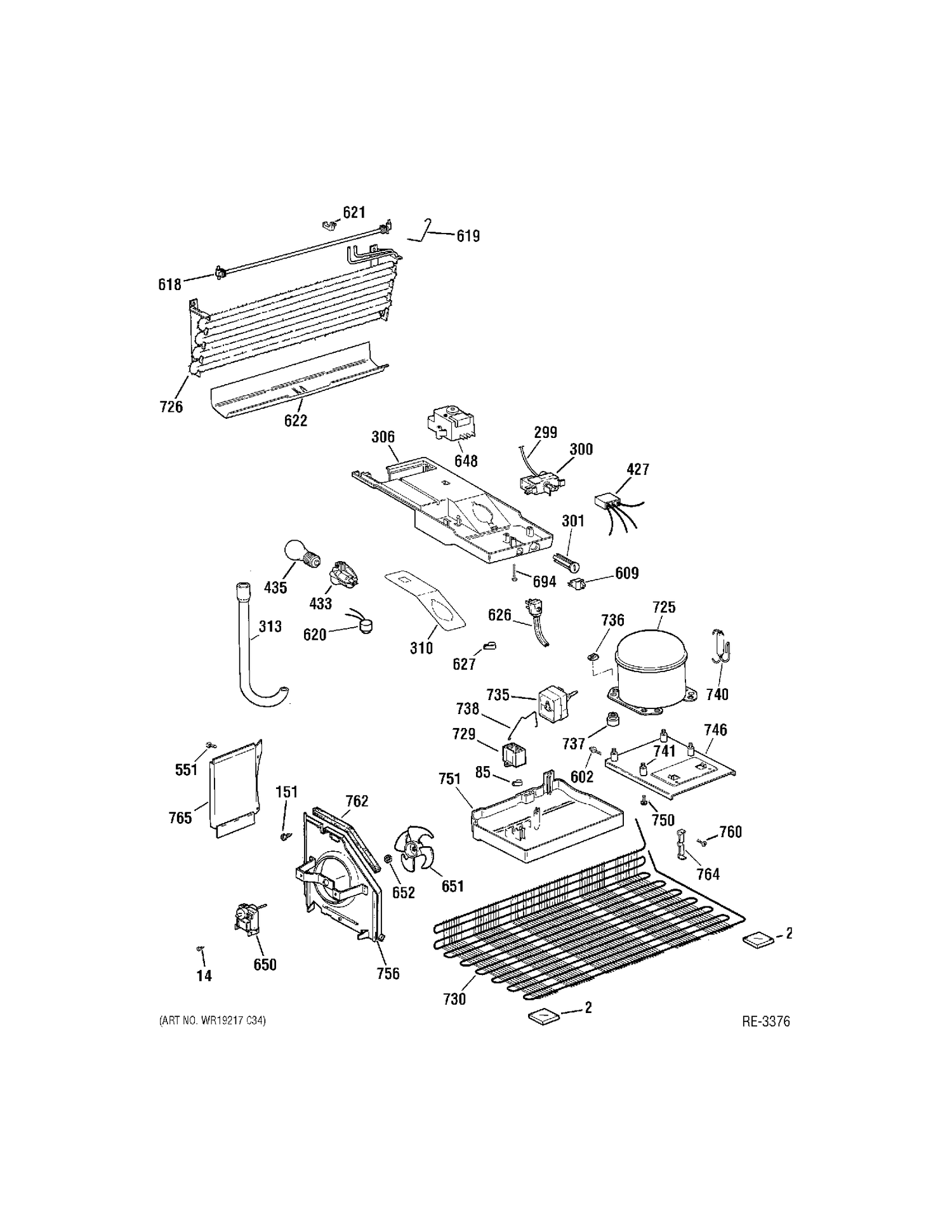 SYSTEM PARTS Diagram and Parts List for MTS18GBSARWW  General Electric Refrigerator