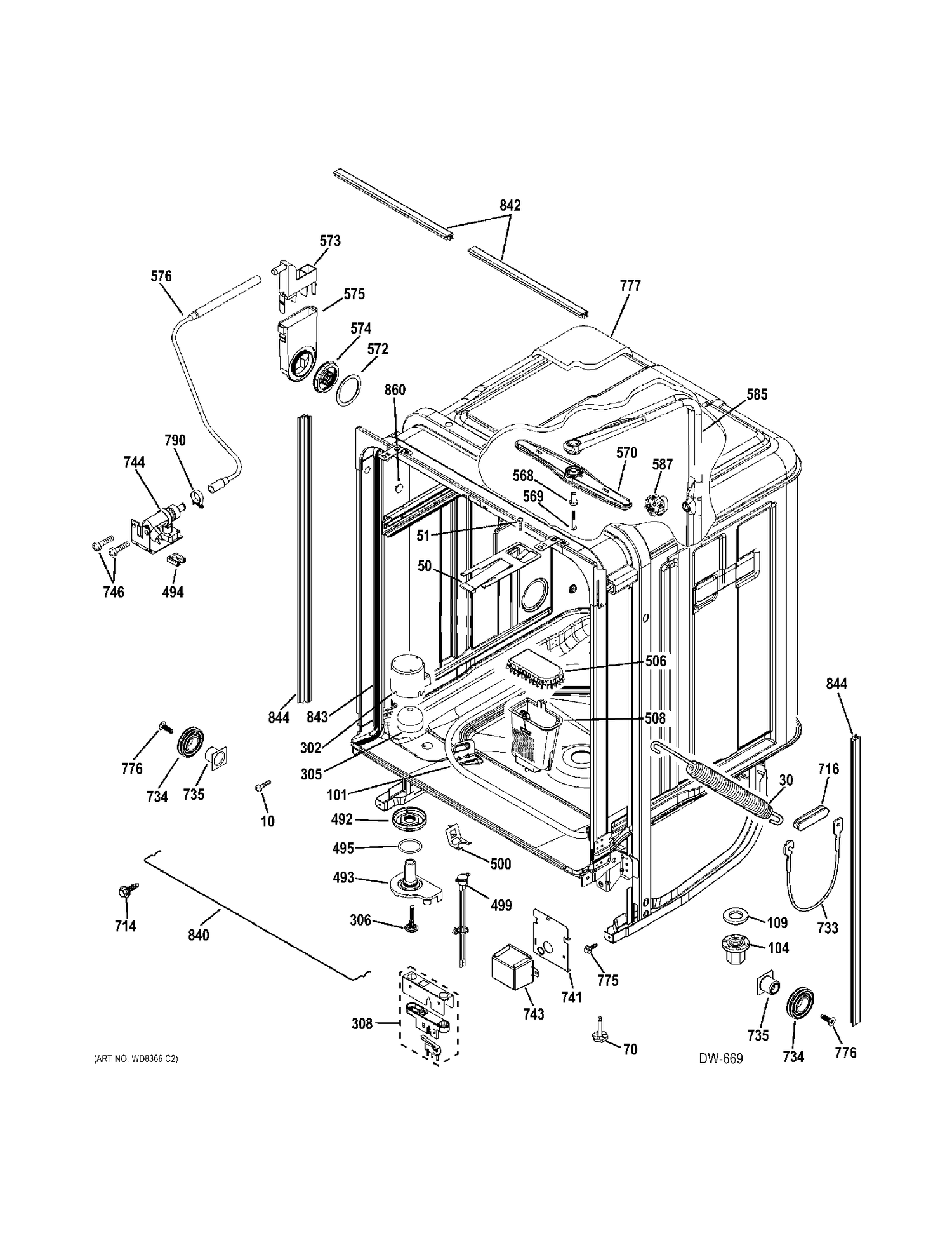 BODY PARTS Diagram and Parts List for GDWF106V00WW  General Electric Dishwasher
