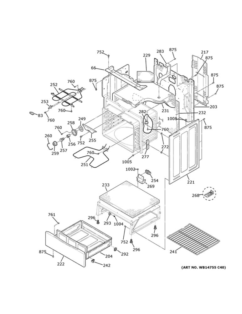 Body Parts Diagram and Parts List for JBS60DK6BB  General Electric Range