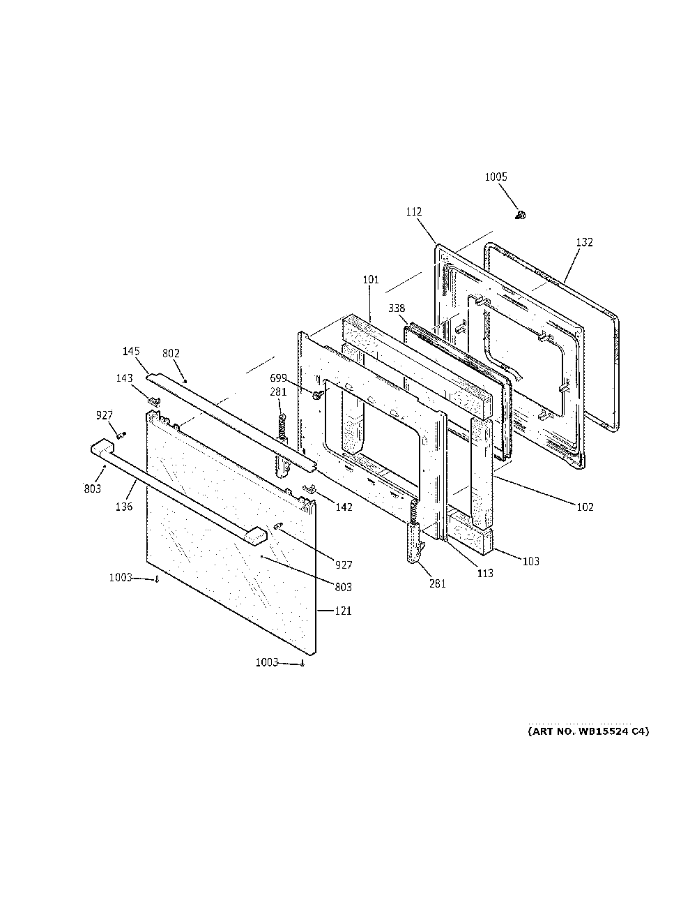 Door Diagram and Parts List for CES700M2N4S5  General Electric Range