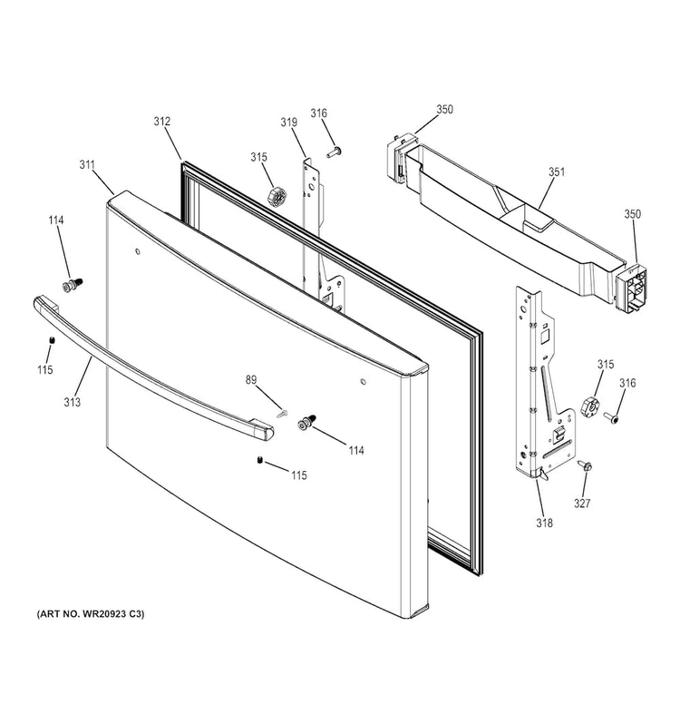 Freezer Door Diagram and Parts List for GFE27GGDEBB  General Electric Refrigerator