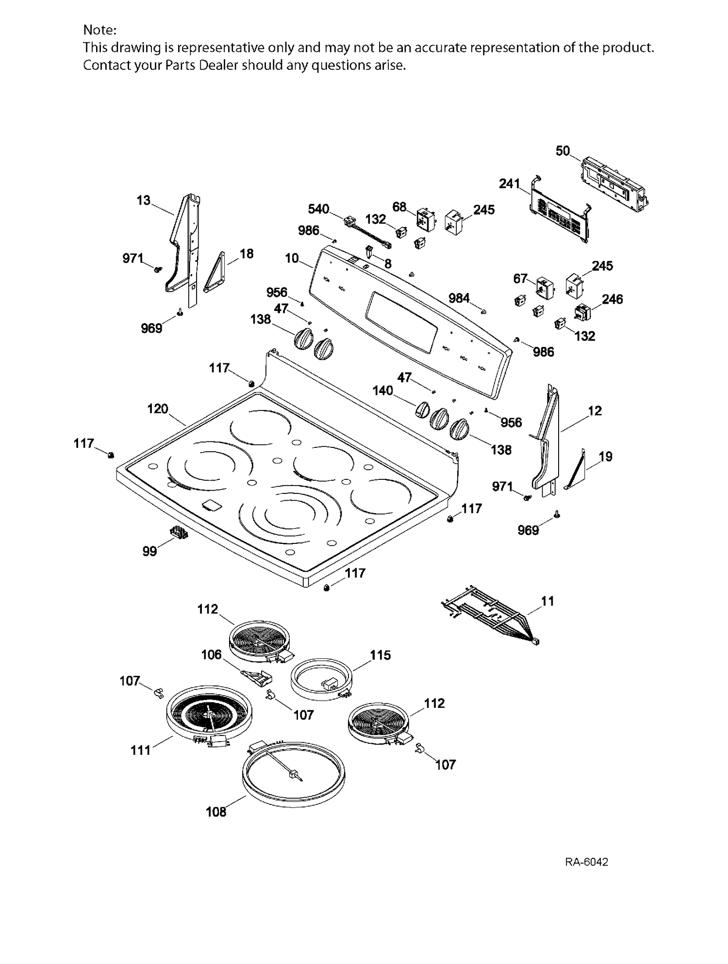 CONTROL PANEL & COOKTOP Diagram and Parts List for PCB909SR1SS  General Electric Range