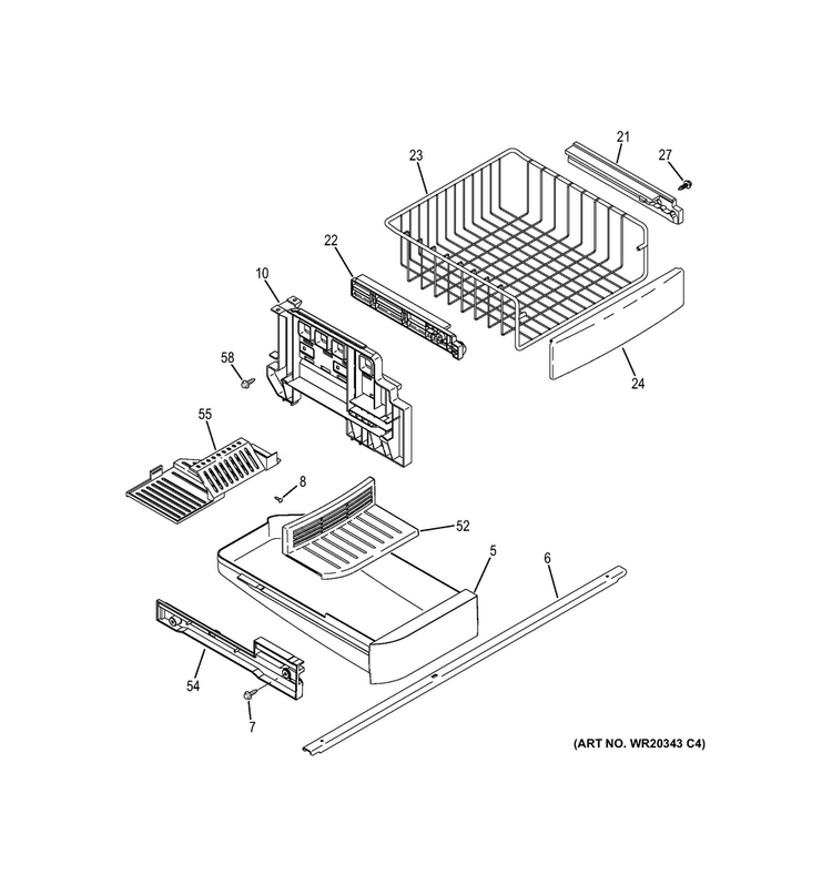 Freezer Shelves Diagram and Parts List for CNS23SSHAFSS  General Electric Refrigerator