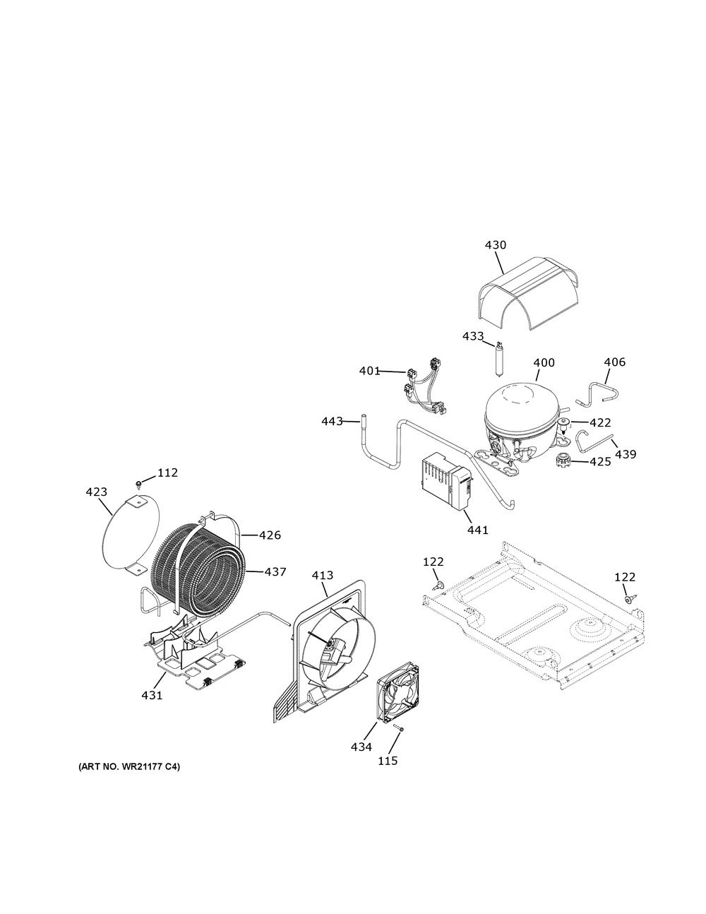 Machine Compartment Diagram and Parts List for ZIF361NPRCII  General Electric Refrigerator