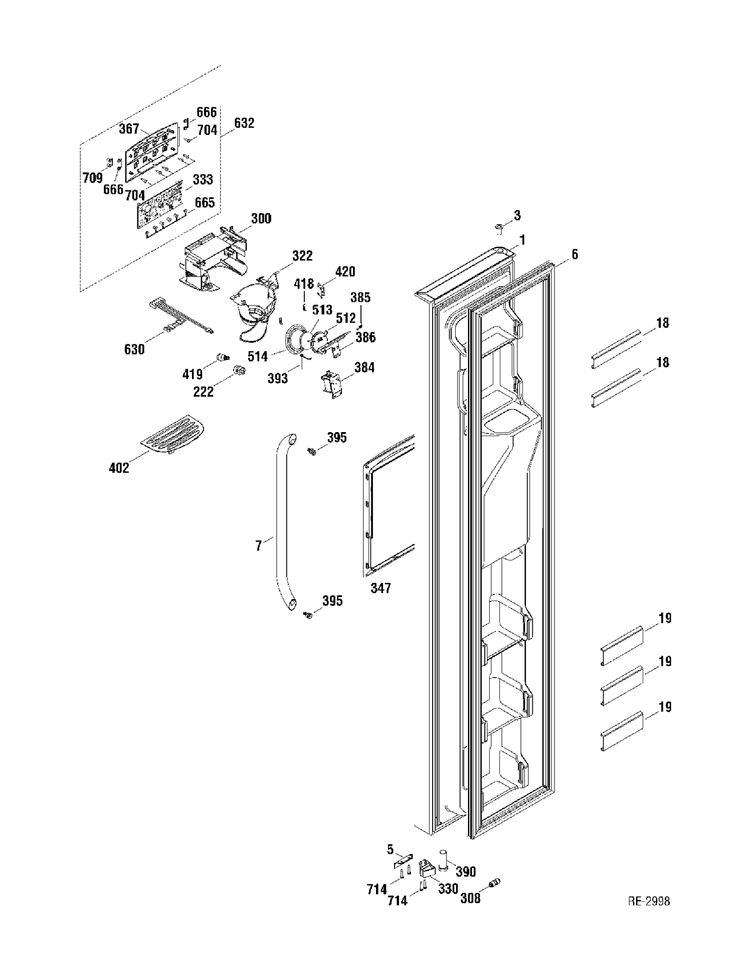 FZ DOOR Diagram and Parts List for GSR23VSWASS  General Electric Refrigerator